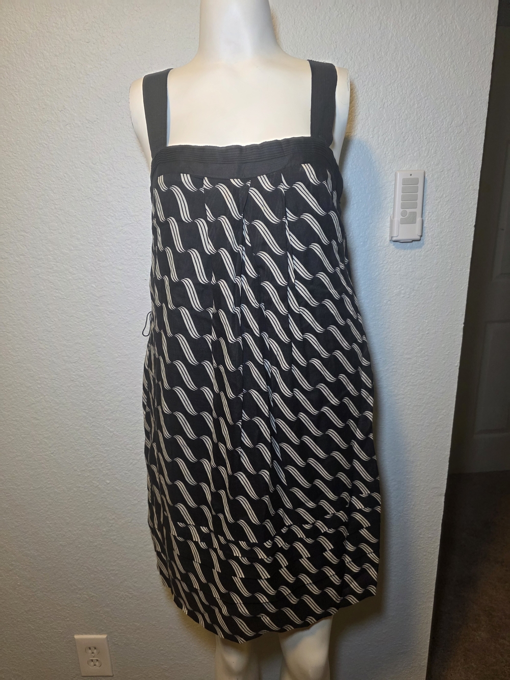 Maeve Black and White Wave-Print Midi Skirt